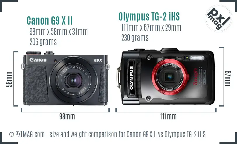 Canon G9 X II vs Olympus TG-2 iHS size comparison