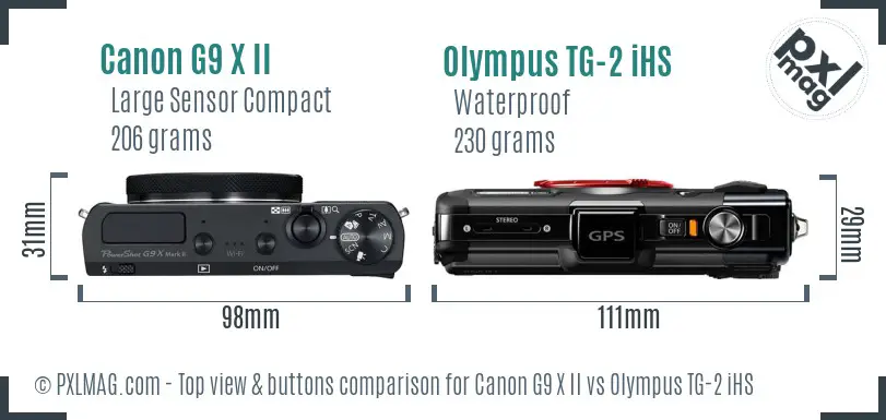 Canon G9 X II vs Olympus TG-2 iHS top view buttons comparison