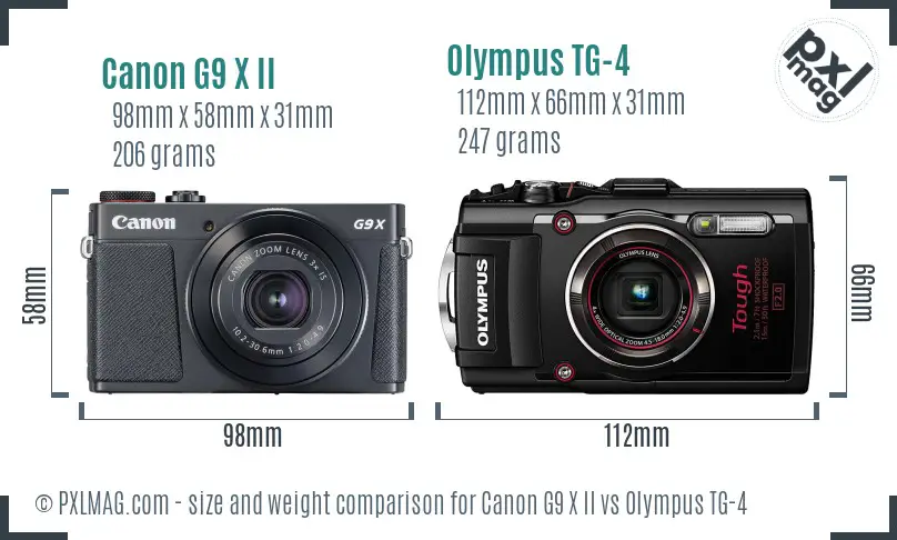 Canon G9 X II vs Olympus TG-4 size comparison