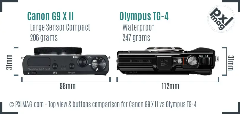 Canon G9 X II vs Olympus TG-4 top view buttons comparison