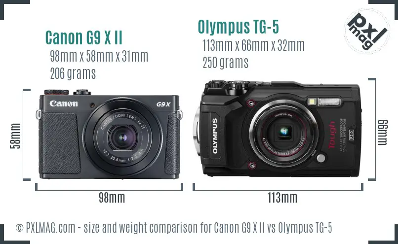 Canon G9 X II vs Olympus TG-5 size comparison