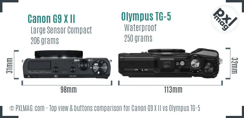 Canon G9 X II vs Olympus TG-5 top view buttons comparison