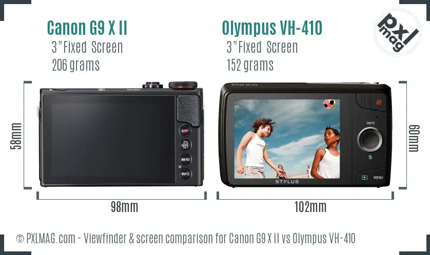 Canon G9 X II vs Olympus VH-410 Screen and Viewfinder comparison