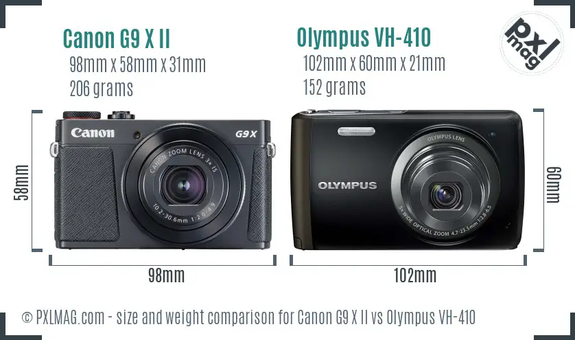 Canon G9 X II vs Olympus VH-410 size comparison