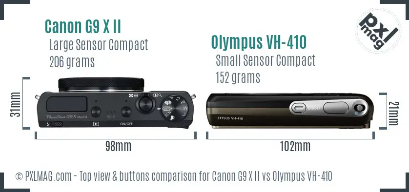 Canon G9 X II vs Olympus VH-410 top view buttons comparison