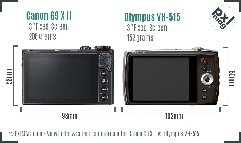 Canon G9 X II vs Olympus VH-515 Screen and Viewfinder comparison