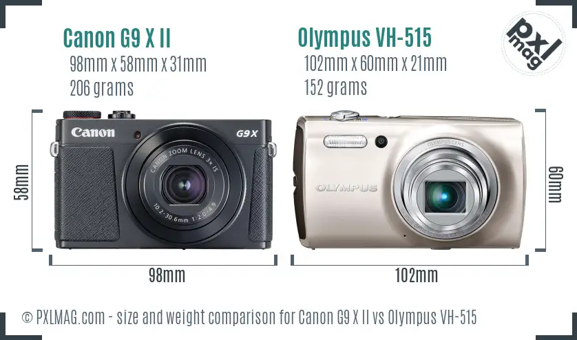 Canon G9 X II vs Olympus VH-515 size comparison