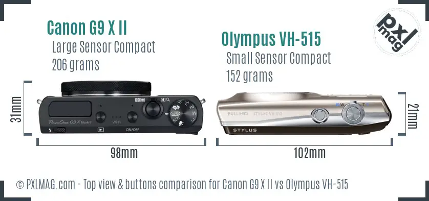 Canon G9 X II vs Olympus VH-515 top view buttons comparison