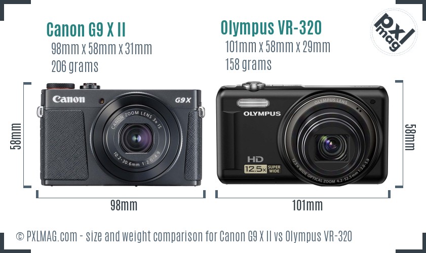 Canon G9 X II vs Olympus VR-320 size comparison