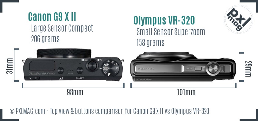 Canon G9 X II vs Olympus VR-320 top view buttons comparison