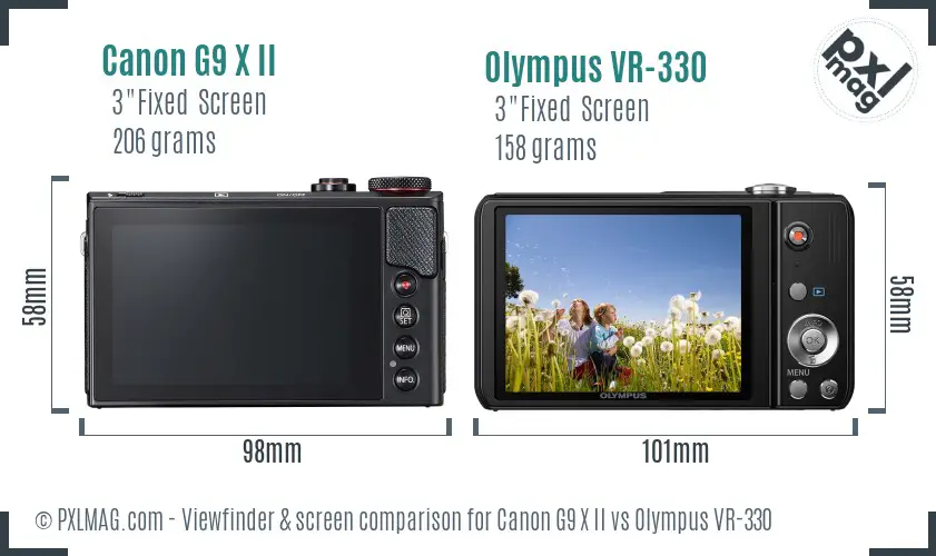 Canon G9 X II vs Olympus VR-330 Screen and Viewfinder comparison