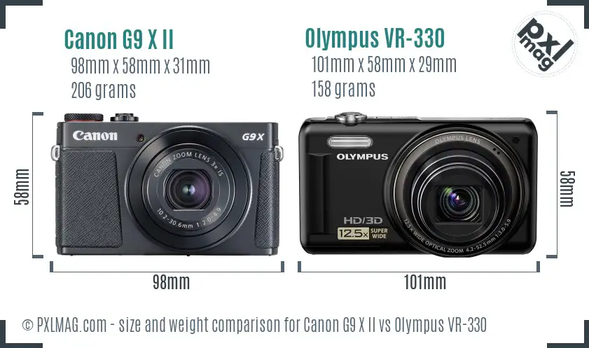 Canon G9 X II vs Olympus VR-330 size comparison