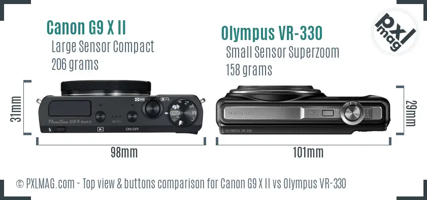 Canon G9 X II vs Olympus VR-330 top view buttons comparison