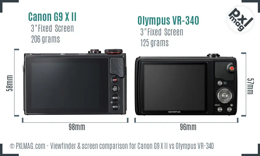 Canon G9 X II vs Olympus VR-340 Screen and Viewfinder comparison