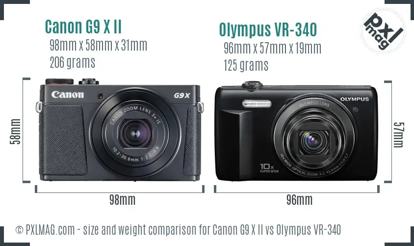 Canon G9 X II vs Olympus VR-340 size comparison