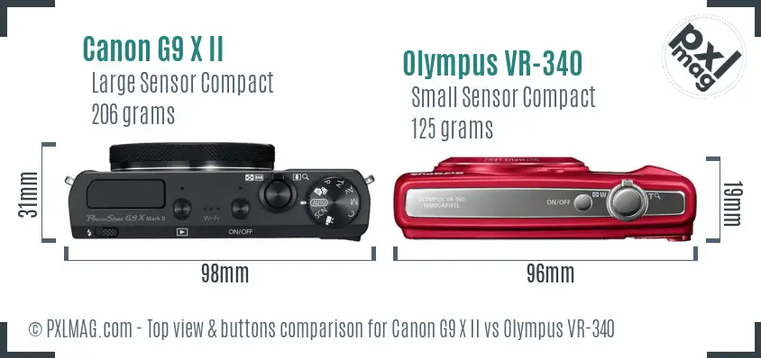 Canon G9 X II vs Olympus VR-340 top view buttons comparison