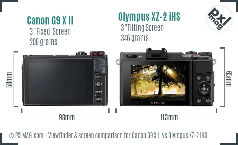 Canon G9 X II vs Olympus XZ-2 iHS Screen and Viewfinder comparison