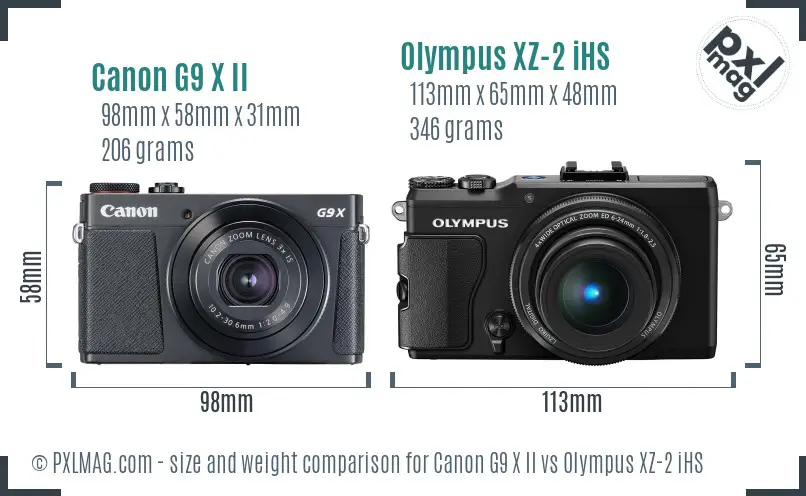 Canon G9 X II vs Olympus XZ-2 iHS size comparison Canon G9 X II vs Olympus XZ-2 iHS size comparison