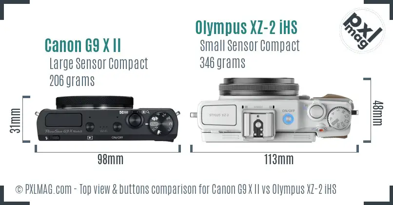 Canon G9 X II vs Olympus XZ-2 iHS top view buttons comparison