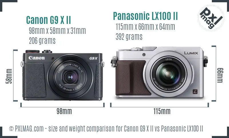 Canon G9 X II vs Panasonic LX100 II size comparison