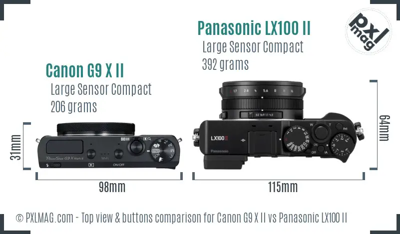 Canon G9 X II vs Panasonic LX100 II top view buttons comparison