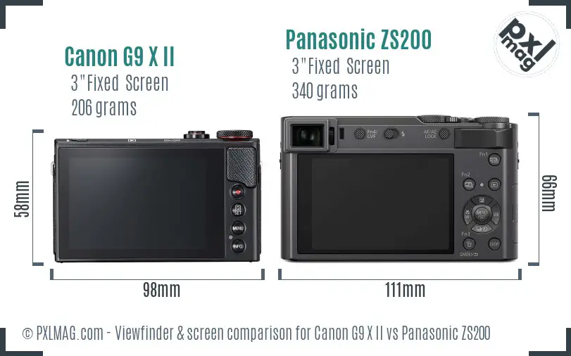 Canon G9 X II vs Panasonic ZS200 Screen and Viewfinder comparison