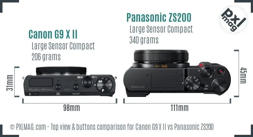 Canon G9 X II vs Panasonic ZS200 top view buttons comparison