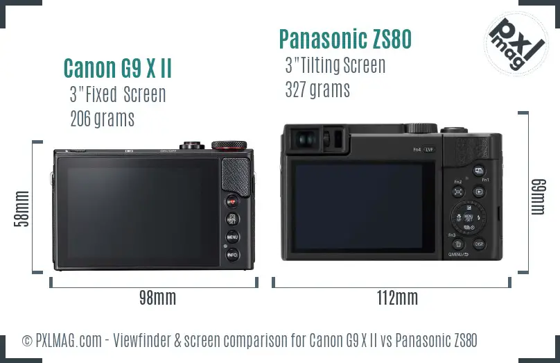 Canon G9 X II vs Panasonic ZS80 Screen and Viewfinder comparison