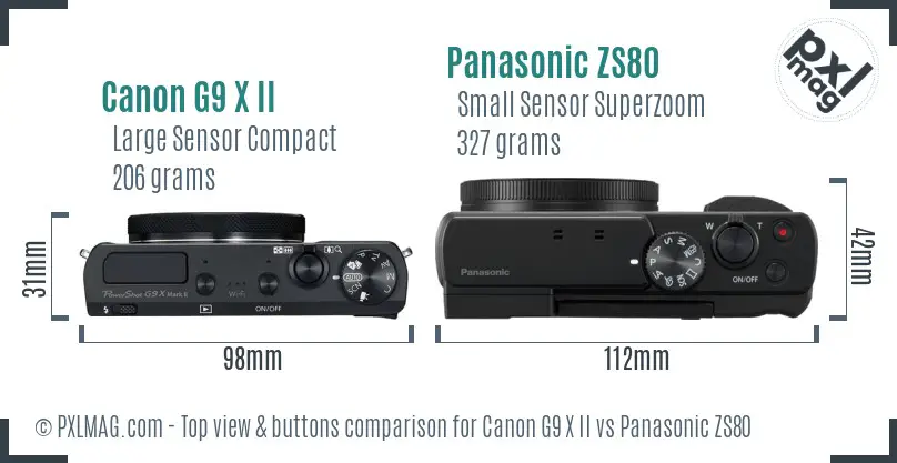 Canon G9 X II vs Panasonic ZS80 top view buttons comparison