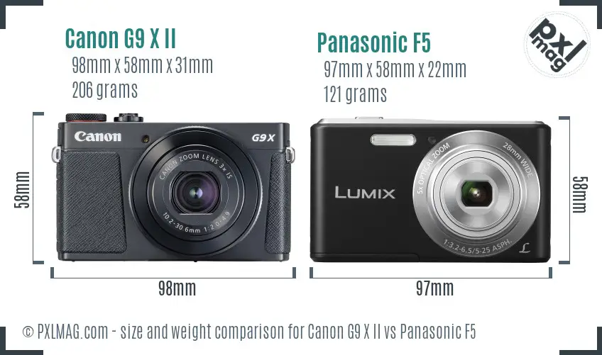 Canon G9 X II vs Panasonic F5 size comparison