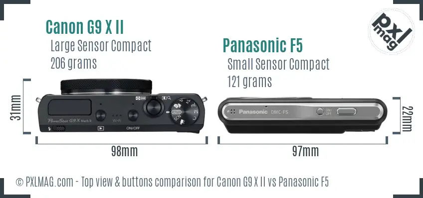 Canon G9 X II vs Panasonic F5 top view buttons comparison