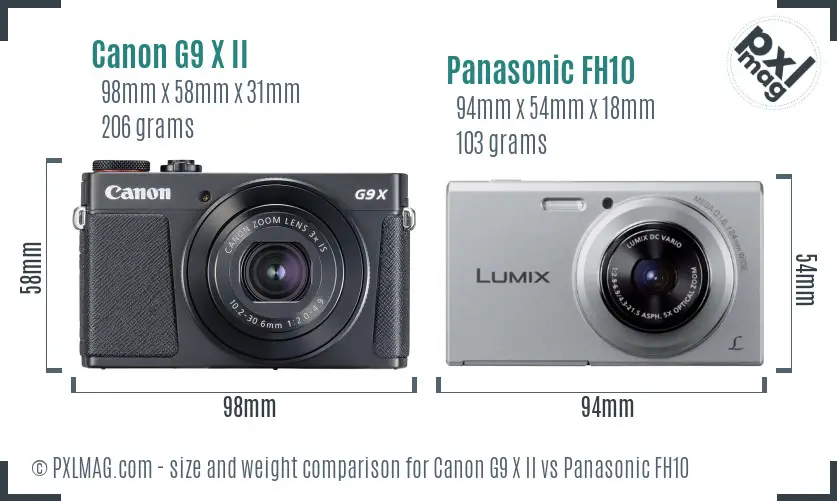 Canon G9 X II vs Panasonic FH10 size comparison Canon G9 X II vs Panasonic FH10 size comparison