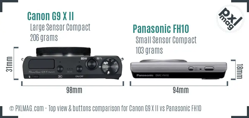 Canon G9 X II vs Panasonic FH10 top view buttons comparison Canon G9 X II vs Panasonic FH10 top view buttons comparison