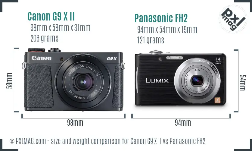 Canon G9 X II vs Panasonic FH2 size comparison Canon G9 X II vs Panasonic FH2 size comparison
