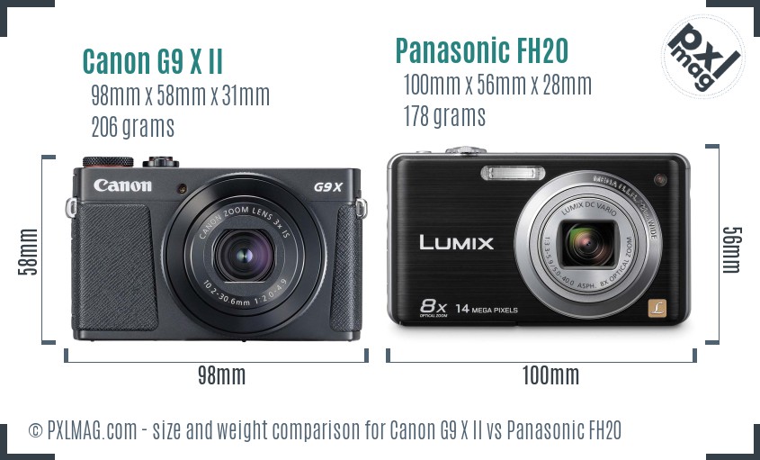 Canon G9 X II vs Panasonic FH20 size comparison