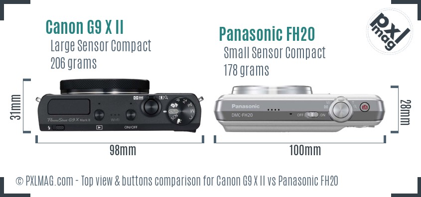 Canon G9 X II vs Panasonic FH20 top view buttons comparison