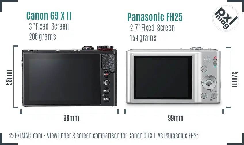 Canon G9 X II vs Panasonic FH25 Screen and Viewfinder comparison