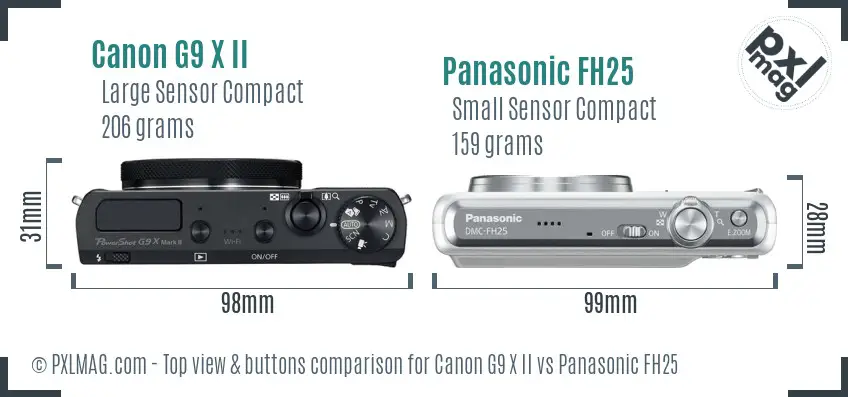 Canon G9 X II vs Panasonic FH25 top view buttons comparison