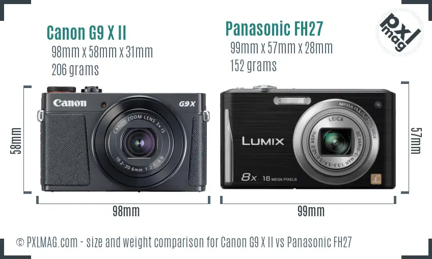 Canon G9 X II vs Panasonic FH27 size comparison Canon G9 X II vs Panasonic FH27 size comparison