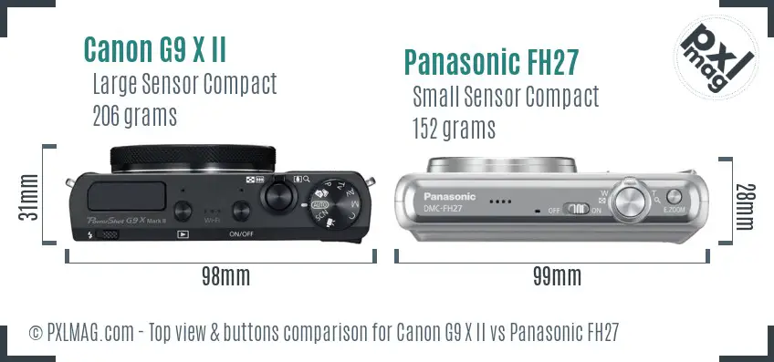 Canon G9 X II vs Panasonic FH27 top view buttons comparison Canon G9 X II vs Panasonic FH27 top view buttons comparison