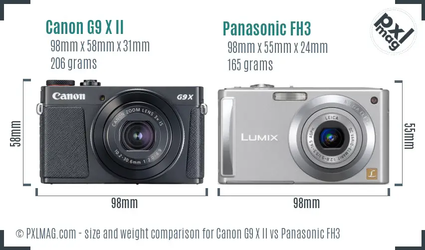 Canon G9 X II vs Panasonic FH3 size comparison