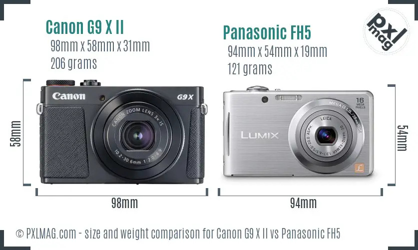 Canon G9 X II vs Panasonic FH5 size comparison Canon G9 X II vs Panasonic FH5 size comparison