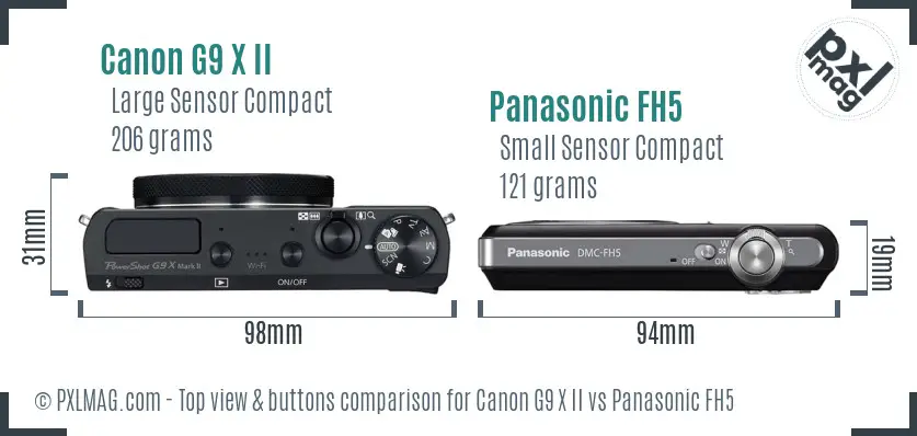 Canon G9 X II vs Panasonic FH5 top view buttons comparison Canon G9 X II vs Panasonic FH5 top view buttons comparison