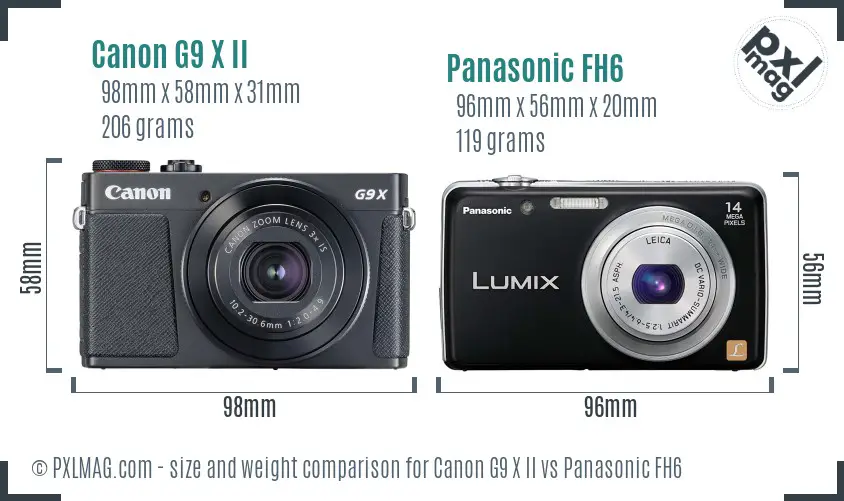 Canon G9 X II vs Panasonic FH6 size comparison