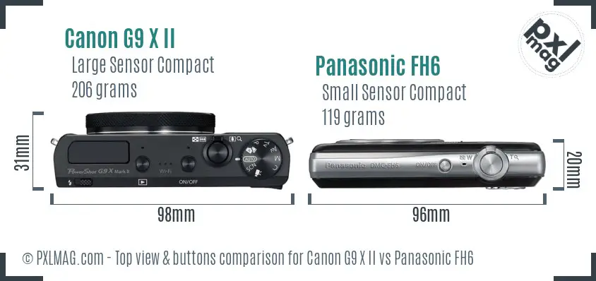 Canon G9 X II vs Panasonic FH6 top view buttons comparison