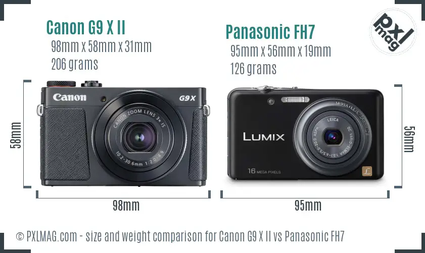 Canon G9 X II vs Panasonic FH7 size comparison Canon G9 X II vs Panasonic FH7 size comparison