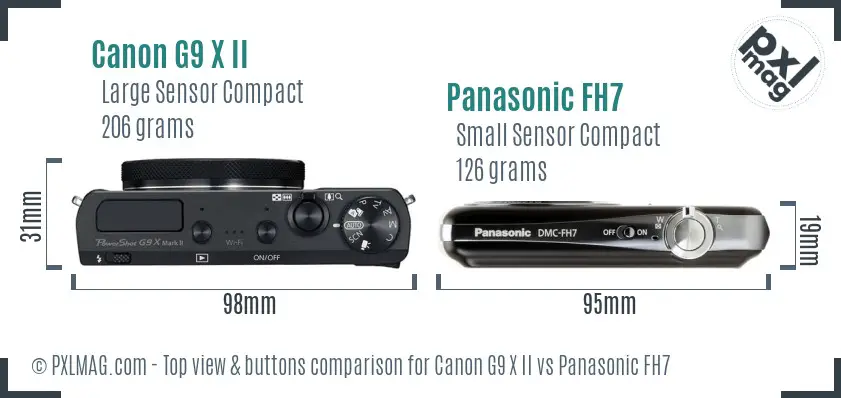 Canon G9 X II vs Panasonic FH7 top view buttons comparison
