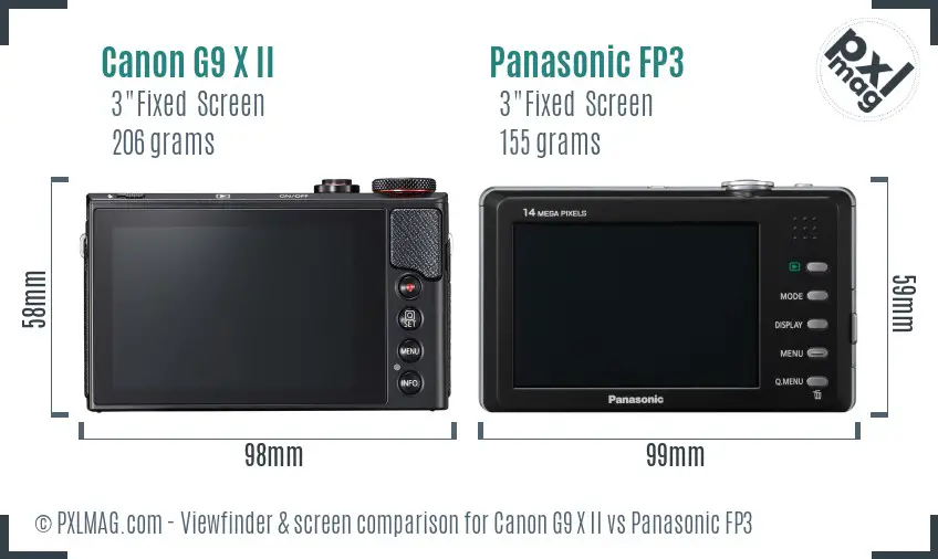 Canon G9 X II vs Panasonic FP3 Screen and Viewfinder comparison