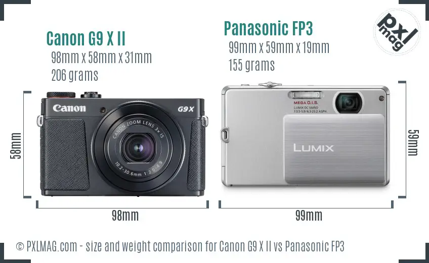 Canon G9 X II vs Panasonic FP3 size comparison