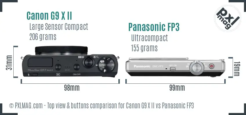Canon G9 X II vs Panasonic FP3 top view buttons comparison